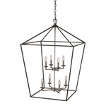 Tapered Lantern Foyer Pendant - Polished Chrome / Black