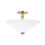 Flare Semi Flush Ceiling Light - Aged Brass / White