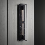 Caged Wall Sconce - Satin Black / Black Marble