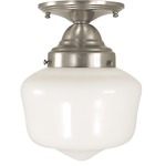 Taylor Schoolhouse Semi Flush Ceiling Light - Brushed Nickel / White Glass