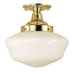 Taylor Schoolhouse Semi Flush Ceiling Light - Polished Brass / White Glass