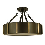 Pantheon Semi Flush Ceiling Light - Mahogany Bronze / Antique Brass / White