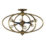 Orbit Semi Flush Ceiling Light - Antique Brass / Matte Black