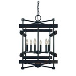 Rustic Chic Box Chandelier - Matte Black / Burned Oak