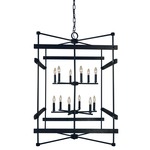 Rustic Chic Box Chandelier - Matte Black / Burned Oak