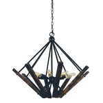 Rustic Chic Chandelier - Matte Black / Burned Oak