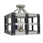 Metro Artisan Semi Flush Ceiling Light - Satin Pewter / Matte Black