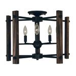 Modern Farmhouse Semi Flush Ceiling Light - Matte Black / Dark Wood