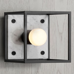 Caged Wall Sconce - Satin Black / White Marble