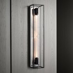 Caged Wall Sconce - Satin Black / White Marble
