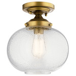Avery Semi Flush Ceiling Light - Natural Brass / Clear Seeded