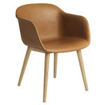 Fiber Armchair Wood Base - Cognac Leather + Oak