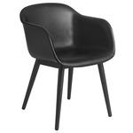 Fiber Armchair Wood Base - Black Leather