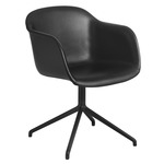 Fiber Armchair Swivel Base - Black / Black Leather