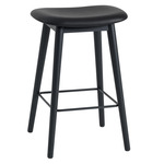 Fiber Stool with Wood Base - Black / Black Leather