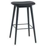 Fiber Stool with Wood Base - Black / Black Leather