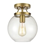 Bernice Semi Flush Ceiling Light - Brushed Antique Brass / Clear