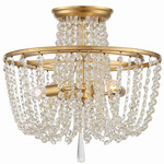 Arcadia Semi Flush Ceiling Light - Antique Gold / Hand-Cut Crystal