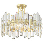 Bolton Semi Flush Ceiling Light - Aged Brass / Crystal