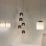 Gong Mini Multi Light Pendant with Square Canopy - Matte Silver / Black