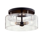 Bergamot Station Flush Ceiling Light - Textured Black / Polished Nickel / Clear