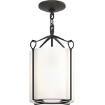 Bow Tall Semi Flush Ceiling Light - Black / Opal