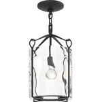 Bow Tall Semi Flush Ceiling Light - Black / Water Glass