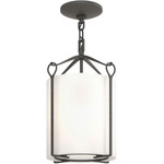 Bow Tall Semi Flush Ceiling Light - Natural Iron / Opal