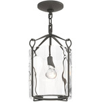 Bow Tall Semi Flush Ceiling Light - Natural Iron / Water Glass