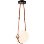 Derby Large Pendant - Antique Brass / Chestnut Leather / Opal