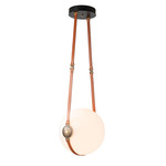 Derby Large Pendant - Antique Brass / Chestnut Leather / Opal