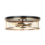 Clarke Round Flush Ceiling Light - Black / Aged Gold Brass