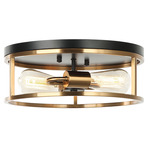 Clarke Round Flush Ceiling Light - Black / Aged Gold Brass