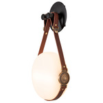 Derby Wall Sconce - Antique Brass / British Brown Leather / Opal