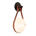 Derby Wall Sconce - Antique Brass / Chestnut Leather / Opal