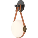 Derby Wall Sconce - Antique Brass / Chestnut Leather / Opal