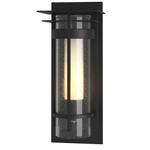 Banded Seeded Outdoor Wall Sconce with Top Plate - Coastal Black / Opal and Seeded