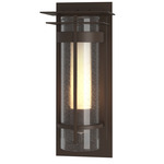 Banded Seeded Outdoor Wall Sconce with Top Plate - Coastal Bronze / Opal and Seeded