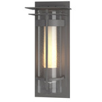 Banded Seeded Outdoor Wall Sconce with Top Plate - Coastal Burnished Steel / Opal and Seeded
