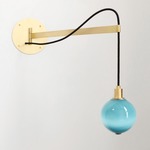 Drape Arm 1 Sconce Small Globe - Brushed Brass / Opaque New Blue