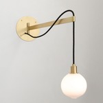 Drape Arm 1 Sconce Small Globe - Brushed Brass / Opaque White