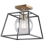 Bridegtown Semi Flush Ceiling Light - Black / Harvest Brass / Clear