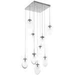 Meteo Gem Square Multi Light Pendant - Metallic Beige Silver / Clear Floret