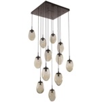 Meteo Gem Square Multi Light Pendant - Flat Bronze / Bronze Floret