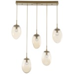 Meteo Gem Linear Multi Light Pendant - Gilded Brass / Amber Floret