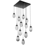 Meteo Gem Square Multi Light Pendant - Matte Black / Smoke Geo