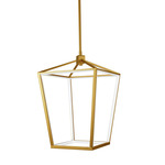 Cage Chandelier - Aged Brass / White