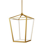 Cage Chandelier - Aged Brass / White