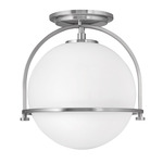 Somerset Semi Flush Ceiling Light - Brushed Nickel / Etched Opal