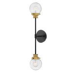 Poppy Double Wall Sconce - Black / Heritage Brass / Clear Seedy